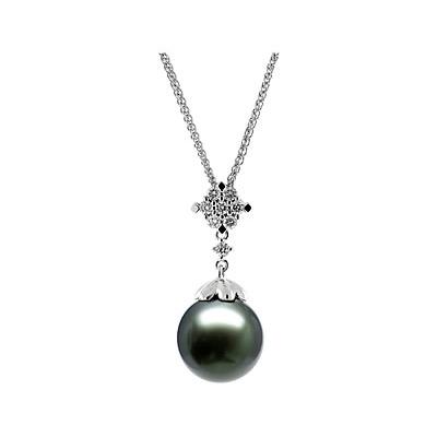 Natural Black Tahitian Drop Pearl & Diamond Pendant in 14kt White Gold