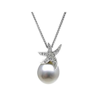 Natural South Sea Drop Pearl & Diamond Pendant in 14kt White Gold