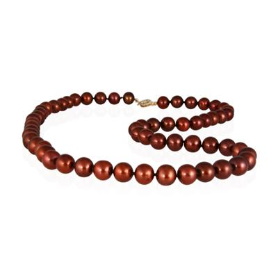 8-8.5MM Natural Freshwater Chocolate Pearl Necklace Strand with 14K Gold Clasp