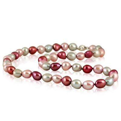 7-8MM All Natural Freshwater Multi Colored Baroque Cultured Pearl Jewelry Set in .925 Sterling Silver
