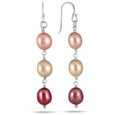 7-8MM All Natural Freshwater Multi Colored Baroque Cultured Pearl Jewelry Set in .925 Sterling Silver
