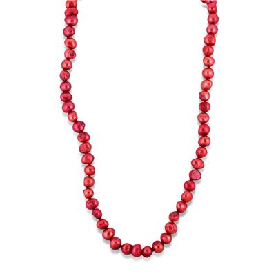 7-8MM All Natural Freshwater Cranberry Rice Cultured Pearl Jewelry Set in .925 Sterling Silver