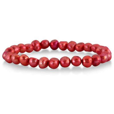 7-8MM All Natural Freshwater Cranberry Rice Cultured Pearl Jewelry Set in .925 Sterling Silver