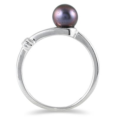 10K White Gold All Natural 4mm Akoya Cultured Pearl and Diamond Ring 