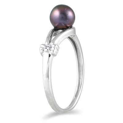 10K White Gold All Natural 4mm Akoya Cultured Pearl and Diamond Ring 