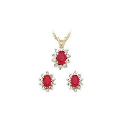 Oval Flower Ruby and Diamond Set