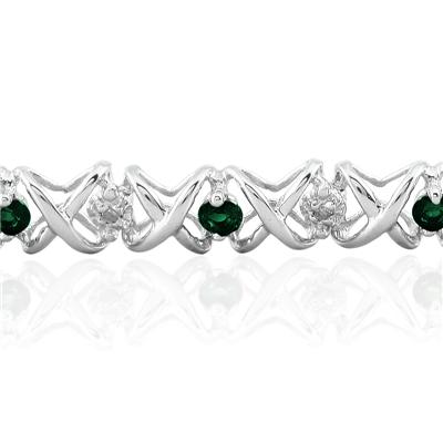 1 1/2 Carat TW Emerald and Diamond X Bracelet 10K White Gold
