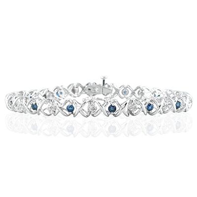 1.50 Carat TW Sapphire and Diamond X Bracelet 10K White Gold