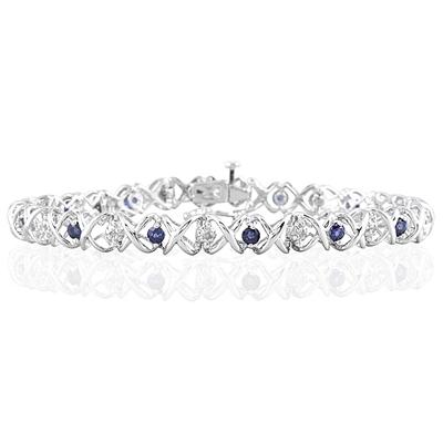 1 1/2 Carat TW Tanzanite and Diamond X Bracelet 10K White Gold