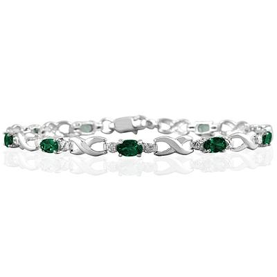 10k White Gold Emerald and Diamond Hugs and Kisses Bracelet