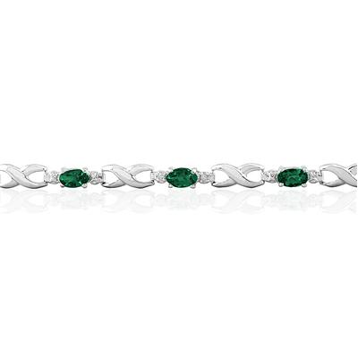10k White Gold Emerald and Diamond Hugs and Kisses Bracelet