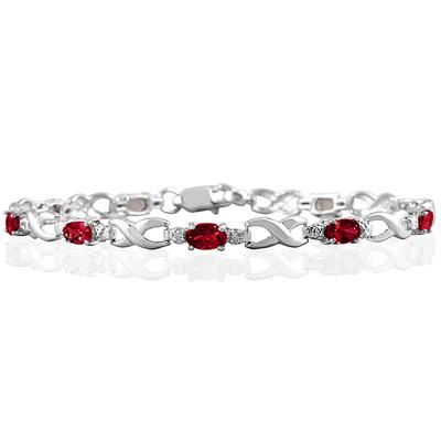 10k White Gold Ruby and Diamond Hugs and Kisses Bracelet