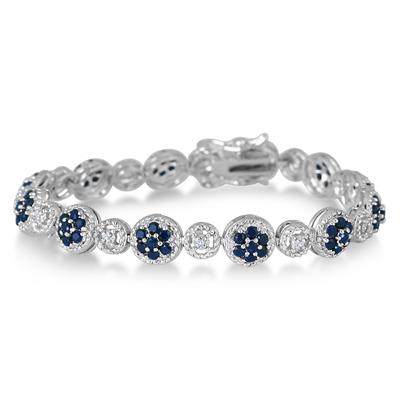 4.00 Carat Genuine Sapphire and Diamond Bracelet in .925 Sterling Silver