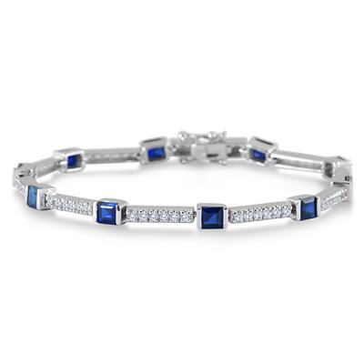 Lab Created Blue and White Princess Sapphire Bracelet on .925 Sterling Silver