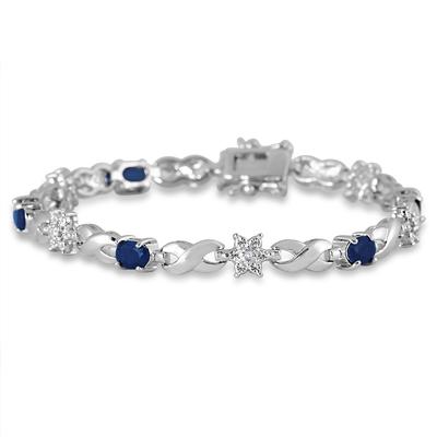 3 Carat Sapphire and Diamond Bracelet in Rhodium Plated Brass