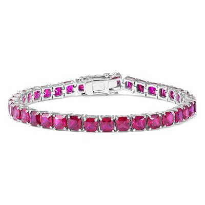 5MM Cushion Cut Lab Created Ruby Tennis Bracelet in .925 Sterling Silver