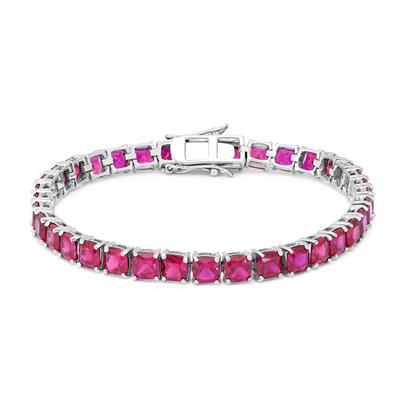 5MM Cushion Cut Lab Created Ruby Tennis Bracelet in .925 Sterling Silver