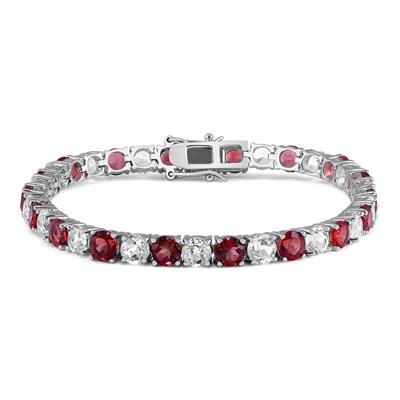 5MM Lab Created Ruby and White Topaz Bracelet in .925 Sterling Silver