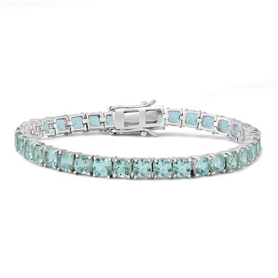 5MM Cushion Cut Green Amethyst Tennis Bracelet in .925 Sterling Silver