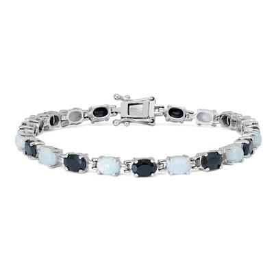 Created Opal and Onyx Bracelet in .925 Sterling Silver