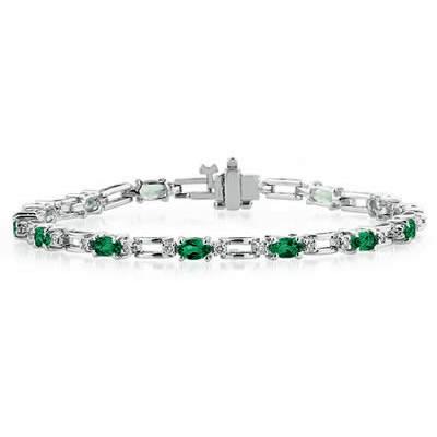 14k White Gold Diamond and Emerald  Bracelet