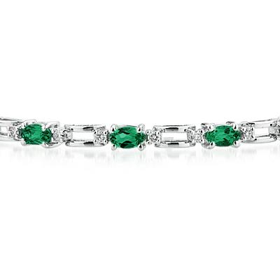 14k White Gold Diamond and Emerald  Bracelet