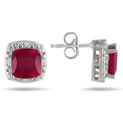 10K White Gold Ruby and 1/10 Carat TDW Diamond Earrings 