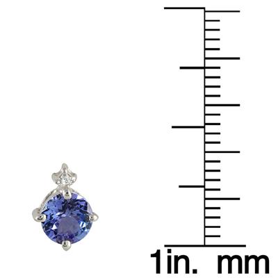 1 Carat All Natural Deep Purple Round Tanzanite and Diamond Stud Earrings in .925 Sterling Silver