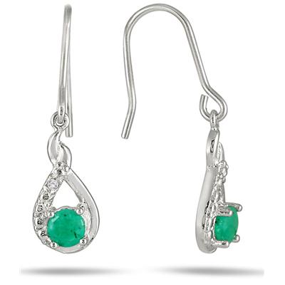 1/4 Carat T.W Round Emerald and Diamond Hook Earrings in .925 Sterling Silver