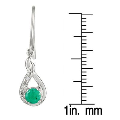 1/4 Carat T.W Round Emerald and Diamond Hook Earrings in .925 Sterling Silver