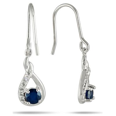 1/4 Carat T.W Round Sapphire and Diamond Hook Earrings in .925 Sterling Silver
