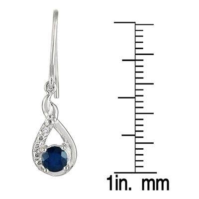 1/4 Carat T.W Round Sapphire and Diamond Hook Earrings in .925 Sterling Silver