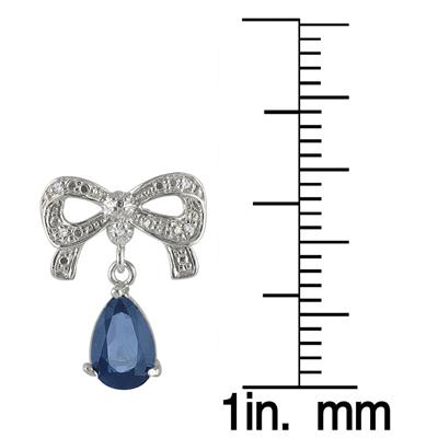 3 Carat Pear Shape Created Sapphire and Diamond Ribbon Drop Earrings in .925 Sterling Silver