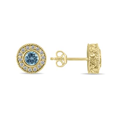 1/2 Carat TW Aquamarine and Diamond Bezel Set Earrings 10K Yellow Gold