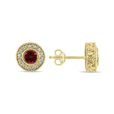 1/2 Carat TW Garnet and Diamond Bezel Set Earrings 10K Yellow Gold