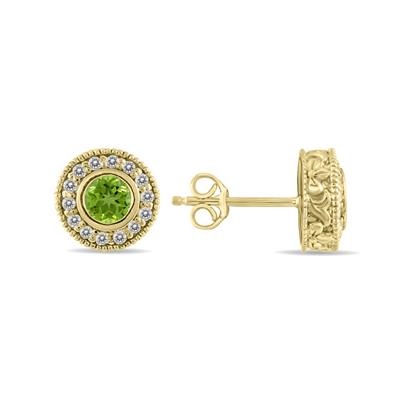 1/2 Carat TW Peridot and Diamond Bezel Set Earrings 10K Yellow Gold