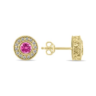 1/2 Carat TW Pink Topaz and Diamond Bezel Set Earrings 10K Yellow Gold