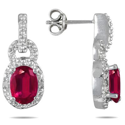 Created Ruby and Genuine Diamond Estate Earrings in .925 Sterling Silver