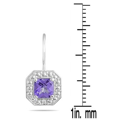 1 1/3 Carat Cushion Cut Amethyst and Diamond Earrings in 14K White Gold