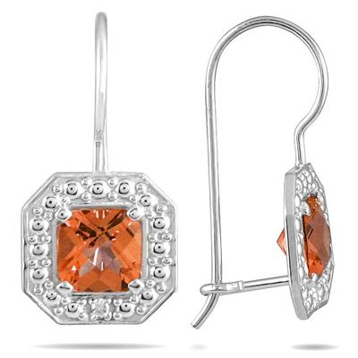 1 3/8 Cushion Cut Citrine and Diamond Earrings in 14K White Gold