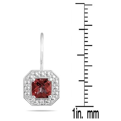 1 3/8 Cushion Cut Garnet and Diamond Earrings in 14K White Gold