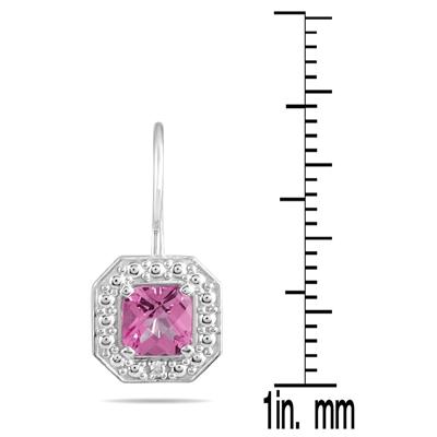 1 3/8 Carat Cushion Cut Pink Topaz and Diamond Earrings in 14K White Gold