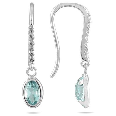 1 1/5 Carat Bezel Set Oval Aquamarine and Diamond Earrings in 10K White Gold