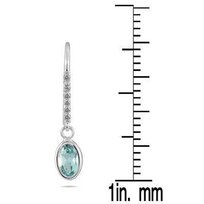 1 1/5 Carat Bezel Set Oval Aquamarine and Diamond Earrings in 10K White Gold