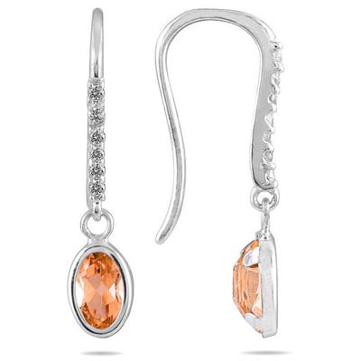 1 1/5 Carat Bezel Set Oval Citrine and Diamond Earrings in 10K White Gold
