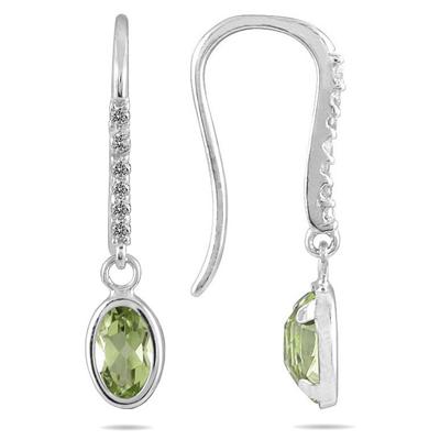 1 Carat  Bezel Set Oval Green Amethyst and Diamond Earrings in 10K White Gold