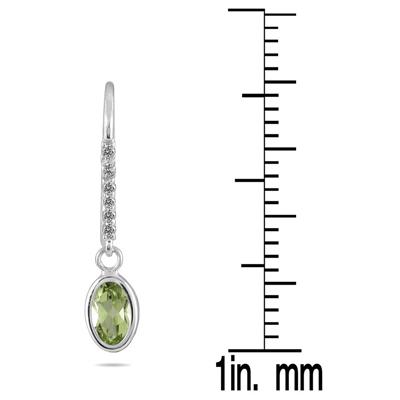 1 Carat  Bezel Set Oval Green Amethyst and Diamond Earrings in 10K White Gold