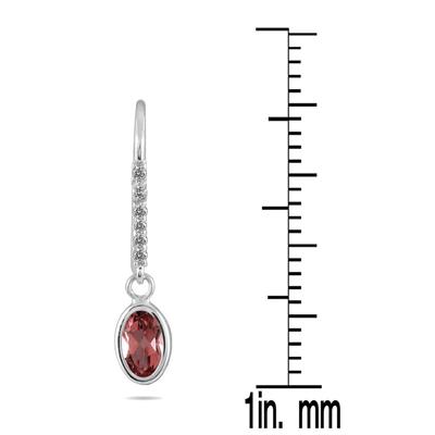 1 1/5 Carat Bezel Set Oval Garnet and Diamond Earrings in 10K White Gold