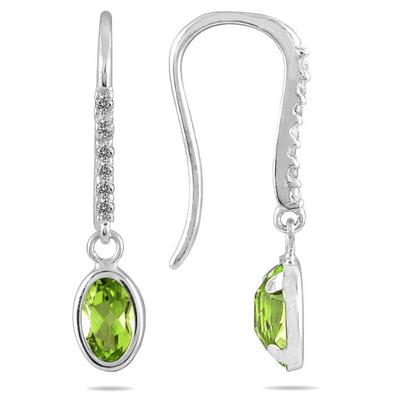 1 1/5 Carat Bezel Set Oval Peridot and Diamond Earrings in 10K White Gold