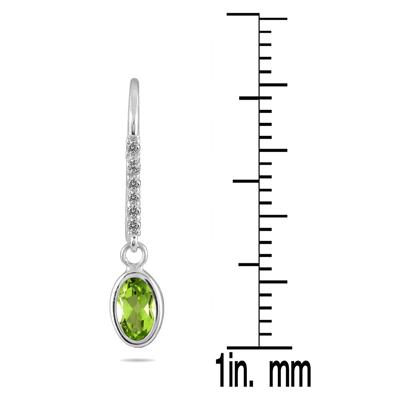 1 1/5 Carat Bezel Set Oval Peridot and Diamond Earrings in 10K White Gold